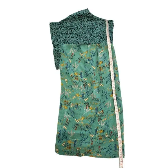 DR2 Green with Navy & Yellow Print Short Sleeved Pullover Blouse Size M - Picture 11 of 12